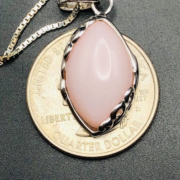 BBJ Sterling Silver 925, 16" Box Chain Necklace, Pink Agate Pendant, 8 Grams - Picture 5 of 14